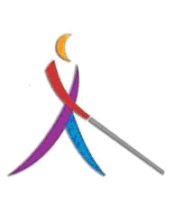 The NFB Logo, is a multi colored stick figure walking holding a cane out streched